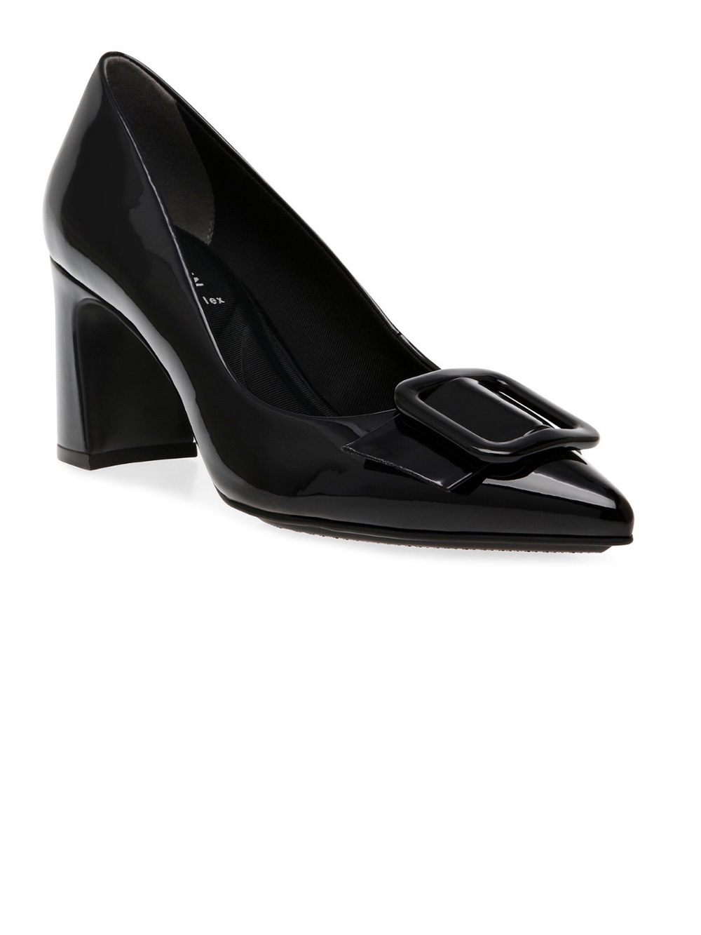 NIB Anne Klein Bentley Black Patent Block Heel Pumps shoes Buckle Detail 6.5